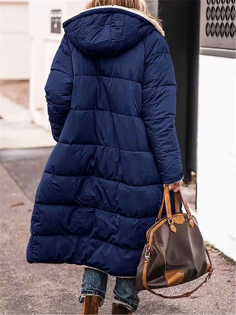 Women's Reversible Long Winter Coat – Thick Fleece Lined, Oversized Hooded Parka With Pockets (Black, Coffee, Grey, Caramel, Burgundy)_voghion.com
