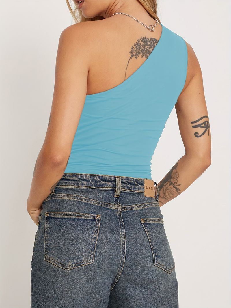 Women's Clothing Sexy Spice Girl women's single shoulder halter vest tight-fitting top knitted pure_voghion.com