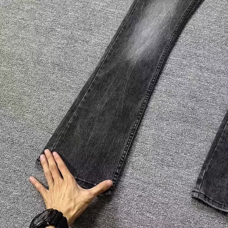 Männerkleeder Cleanfit High Grade Distressed Schwaarz a Gro Texturéiert Jeans Fir Jongen Gewaschen Retro Ausgeklappt Buedemlängt Hosen_voghion.com