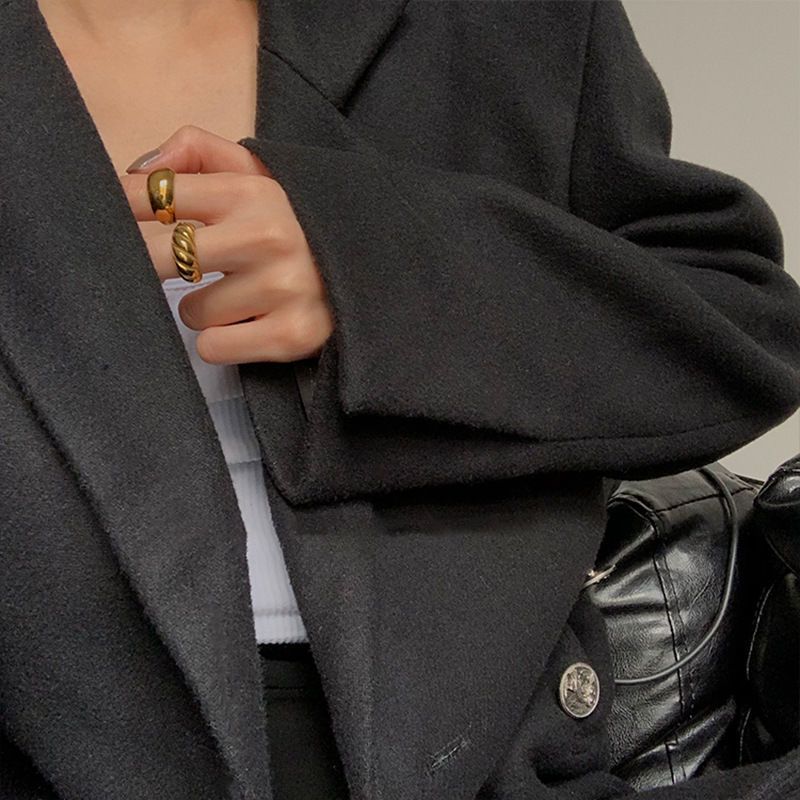 Anello unisex per coppia, in stile minimalista, con superficie liscia e spessa in oro francese, con filetto a baguette, per donne_voghion.com