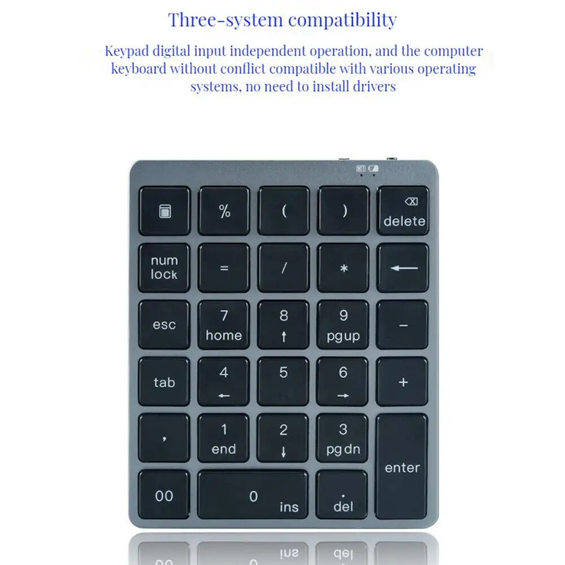 Bluetooth-compatible Number Pad Rechargeable 28 Keys Wireless Mini Numeric Keypad Numpad For Tablet Computer Office_voghion.com