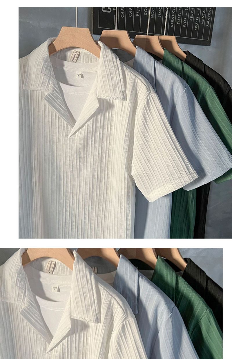 Herrkläder Mogen stil issilke kortärmad pikétröja Herr sommar Trendig Casual T-shirt med mitten av ärm Trendiga halvärmade toppar för män_voghion.com