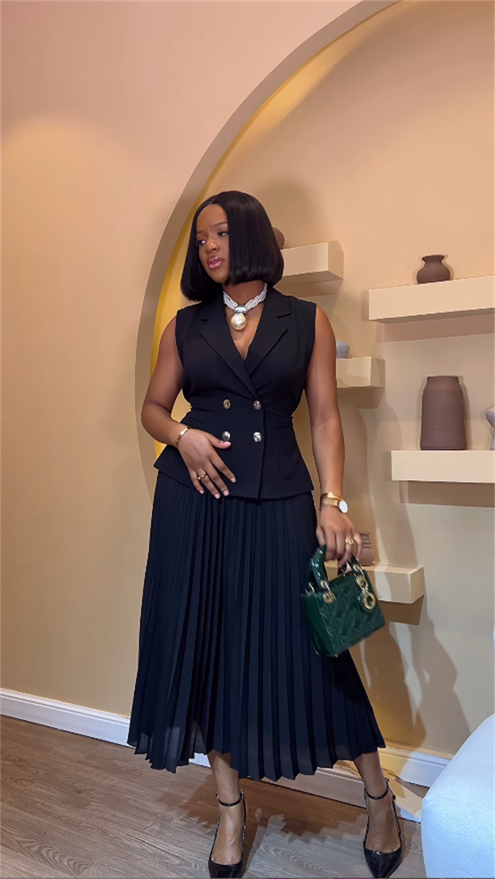 women's clothing temperament suit collar vest top pleated skirt casual suit_voghion.com