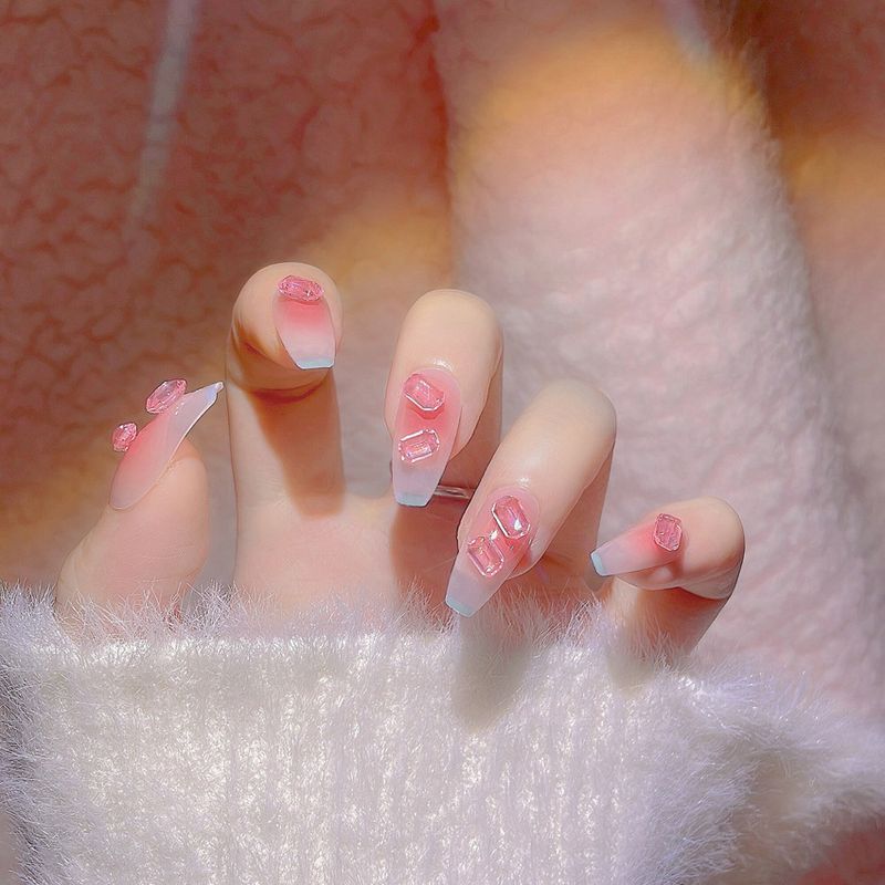 Blush em pó curto Hot Rock Candy Sugar Manicure Finished Fairy Sweet Square Diamond Wear Nail Enhancement Y53_voghion.com