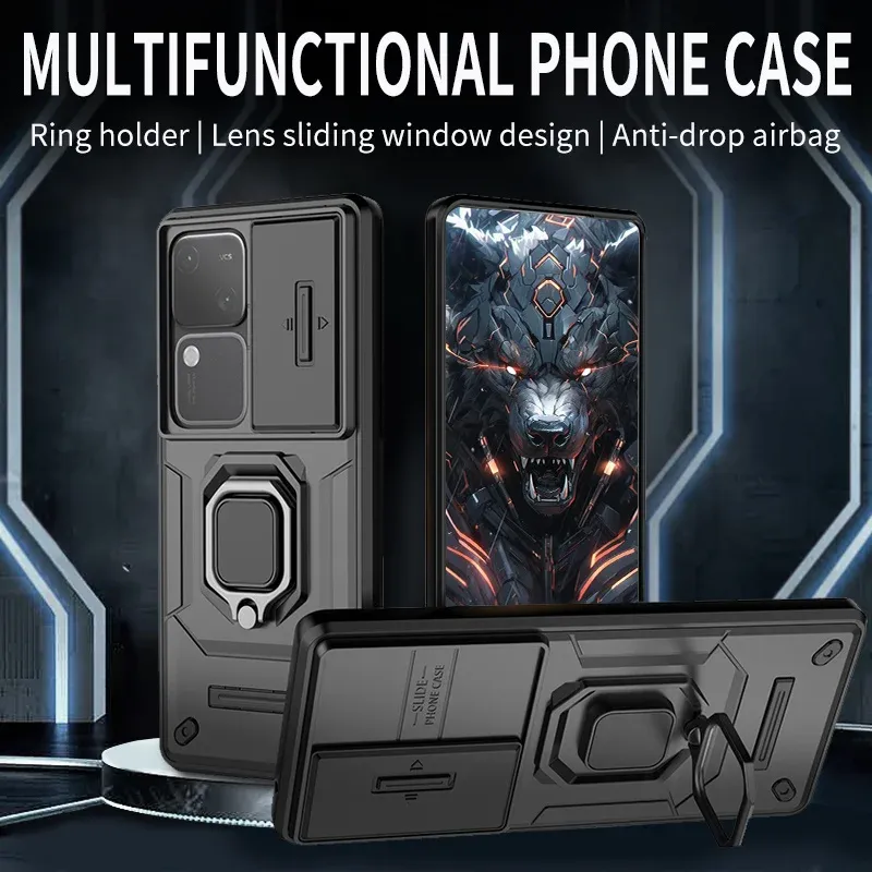 Pour Vivo V30 Pro S18 Armor Phone Case avec Slide Camera Lens Protection Ring Magnetic Holder Bracket Shell Back Cover_voghion.com