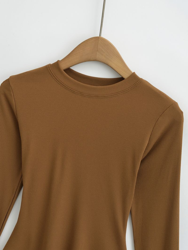 Kim Kardashian Kento Round Neck Base Shirt For Women's Sring Tight Fitting T-shirt Long Sleeved Slim Fit Solid Color_voghion.com