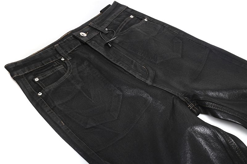 Herrenbekleidung Klassische dunkel ausgestellte, beschichtete, gewachste Jeans, ausgestellte, gestapelte, lockere Hose_voghion.com
