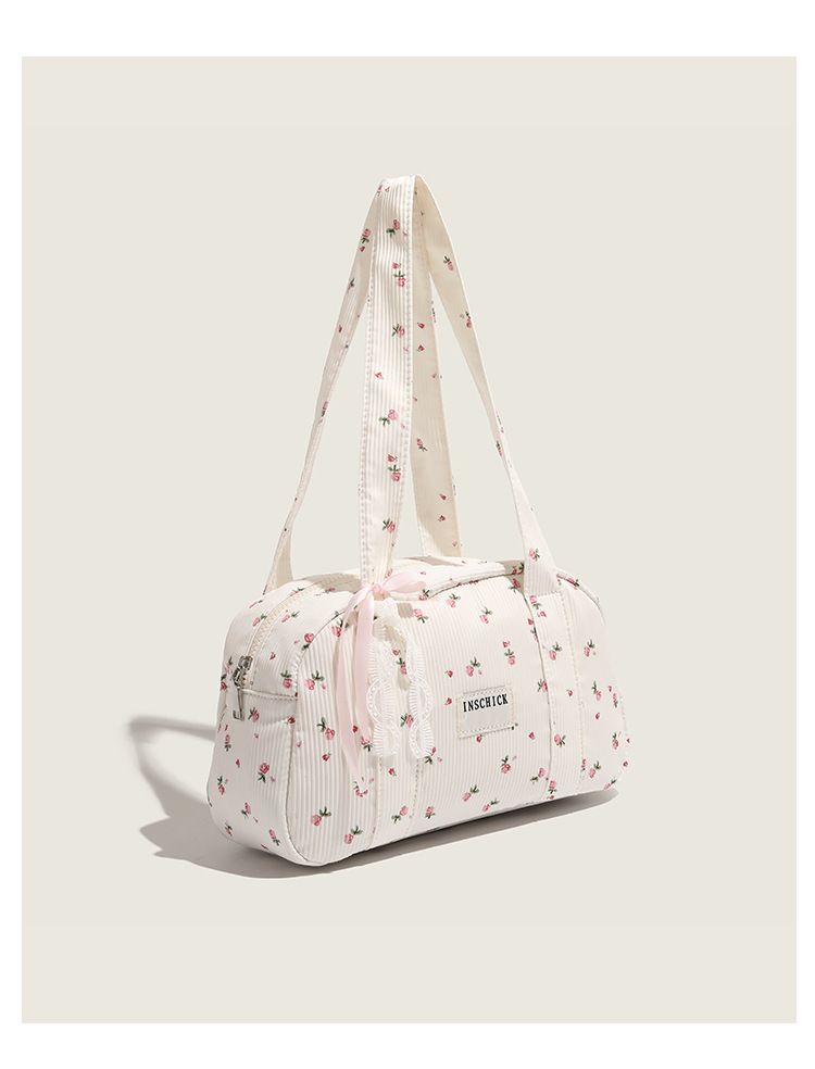 Borsa a tracolla bianca floreale da donna con grande capacità, da ascella, estiva 2024, coreana Boston_voghion.com