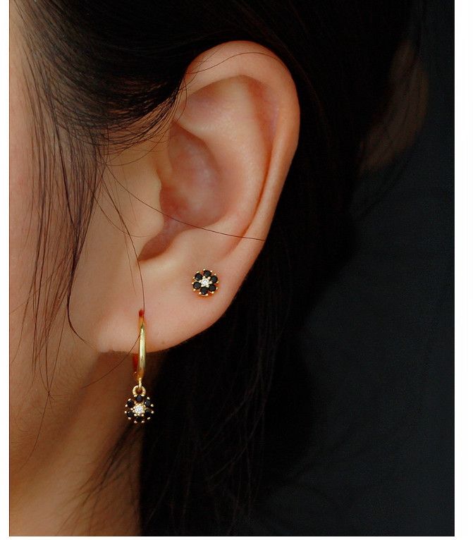 Orecchini a perno con chiusura a vite in argento sterling 925, piccoli fiori, turchese e zirconi cubici, 5 mm, B12_voghion.com