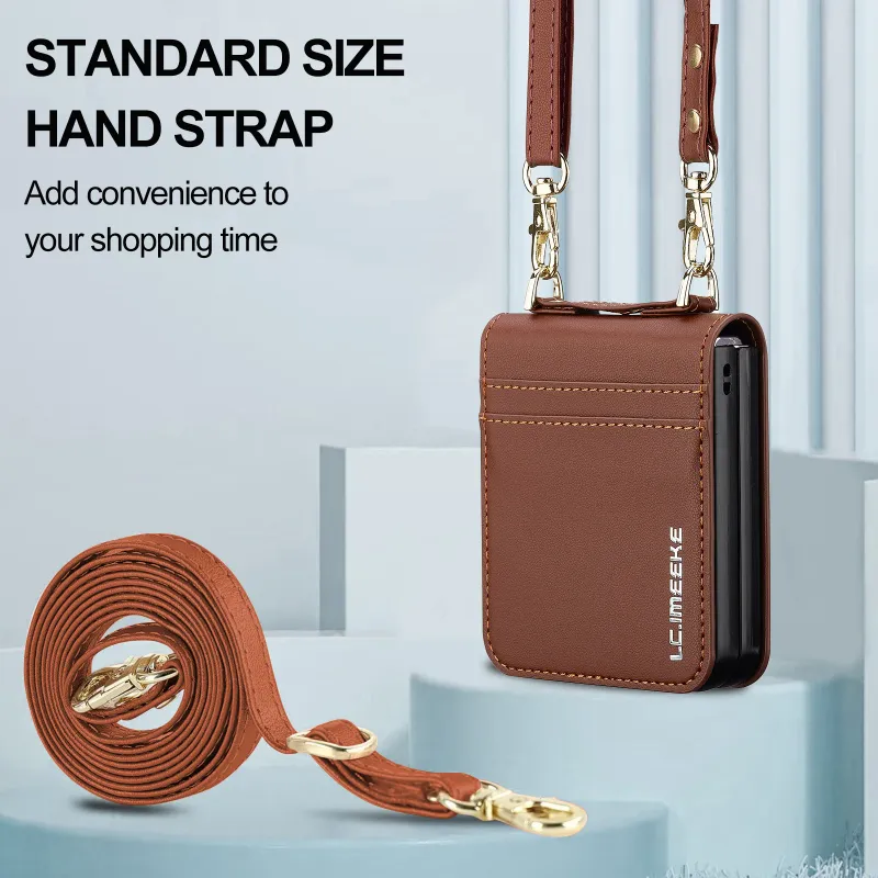 Custodia a tracolla in pelle con porta carte di credito per Samsung Galaxy Z Flip 6 5 4 3 5G Flip6 Flip5, tracolla, cordino e tasca_voghion.com
