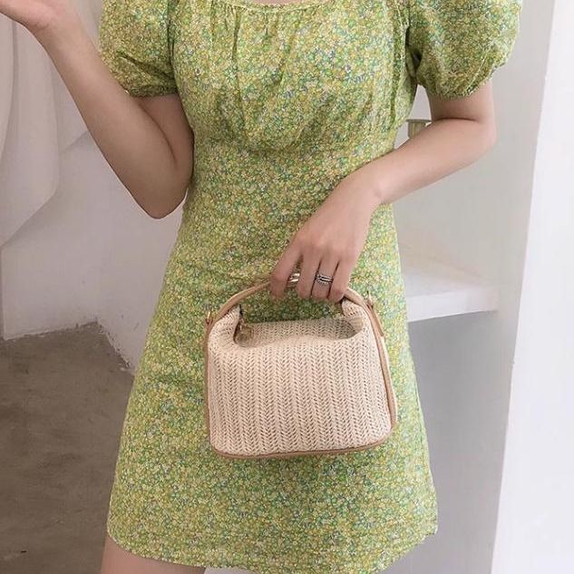 Bucket Straw Woven Small Casual Women's Handbag Tote Shoulder Crossbody Bag 2025 Spring New Model_voghion.com