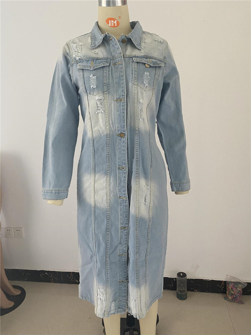 Chaquetas vaqueras rasgadas para mujer, chaqueta vaquera larga informal Vintage, abrigo de manga larga para invierno, ropa de calle 2021_voghion.com