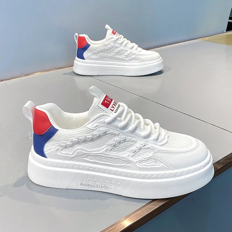 2024 New Summer Men's Shoes Thick Sole Versatile Breathable Mesh Panel Casual Trendy Sports Shoes Small White_voghion.com