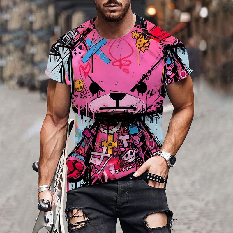 2024 Heißer Verkauf 3D Digitaldruck Sommer Neuer Trend Kreatives Kurzarm-T-Shirt für Männer_voghion.com