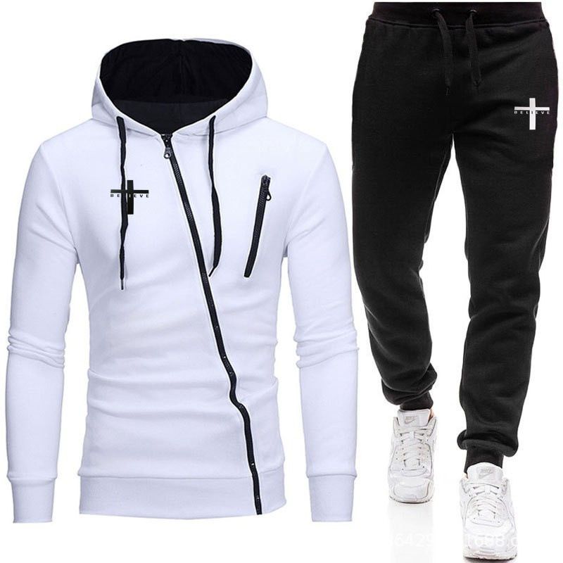 Hoodie Long sleeved Zipper Spring and Autumn Men's Trendy Leisure Sports Set W01_voghion.com