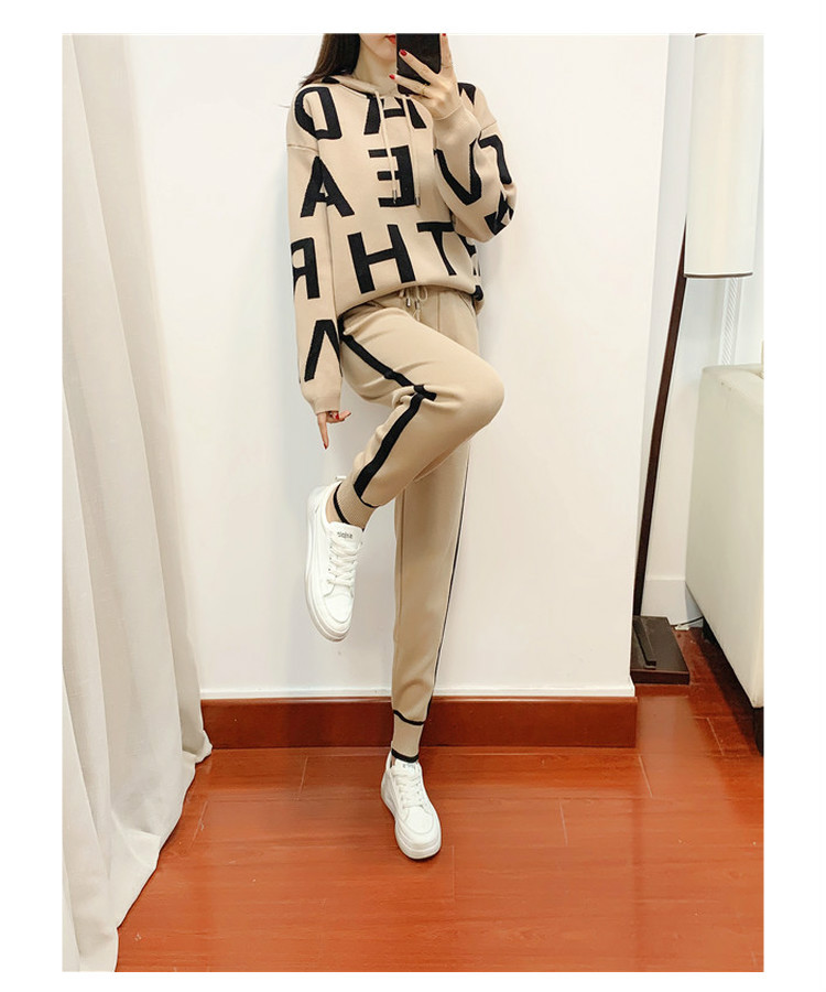 Women's suit foreign style fashion temperament casual sports knitting two-piece trendy_voghion.com