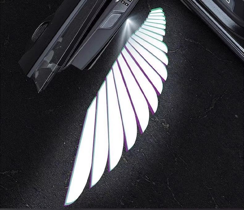 Luce di benvenuto da pavimento con proiezione ad ala d'angelo, decorazione d'interni, senza cablaggio, sensore di apertura portiera auto_voghion.com