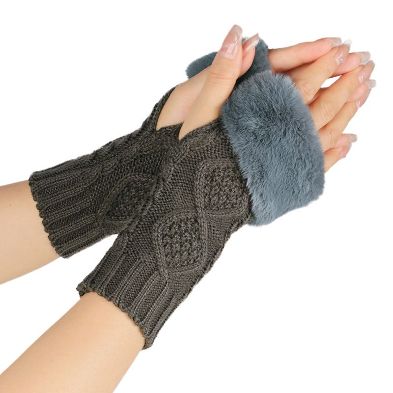 Damskie dzianinowe wełniane rękawiczki z półpalcami – ciepłe i miękkie, z podwójnym wzorem w romby, na jesień i zimę (krótki mankiet, stylowe i wygodne)_voghion.com