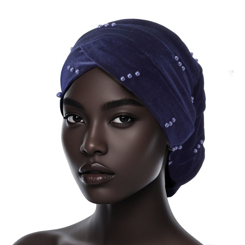 Velvet Pearl Turban Hat – European & Korean Style Folding Pile Hat (In Stock)_voghion.com