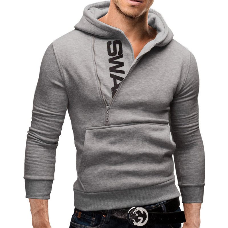 Pull en molleton à capuche pour hommes, fermeture éclair latérale, couleur contrastée_voghion.com
