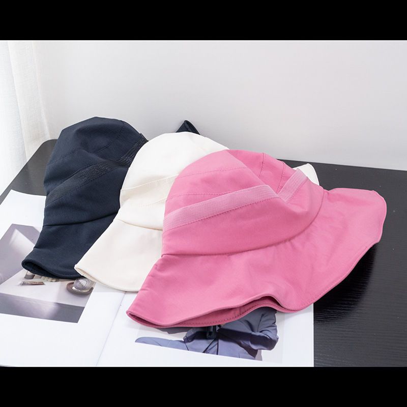 Women's Red Drawstring Strap Bucket Hat Outdoor Thin Sun Hat_voghion.com