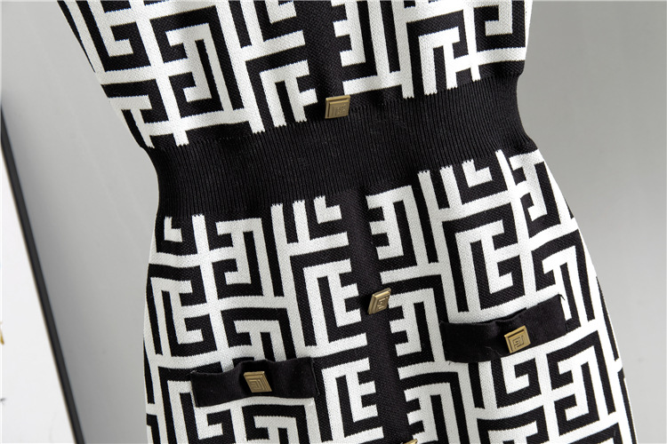 Set de două piese pentru femei, format din pulover tricotat cu temperament la modă și rochie-vest_voghion.com