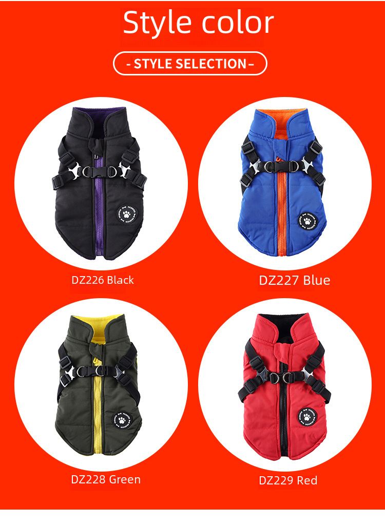Kräiz-Grenz waarm verkafen Hond Këscht Riem Wanterjacket Koteng gepolstert Mantel Hausdéier Këscht zréck Hond Kleeder Zipper Déier Kleeder_voghion.com