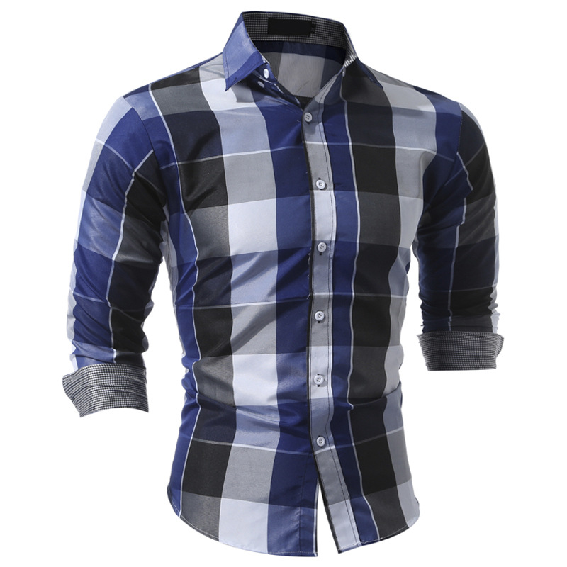 Men's Clothing Long-sleeved Plaid Shirt Fashion Lapel Casual Shirts_voghion.com