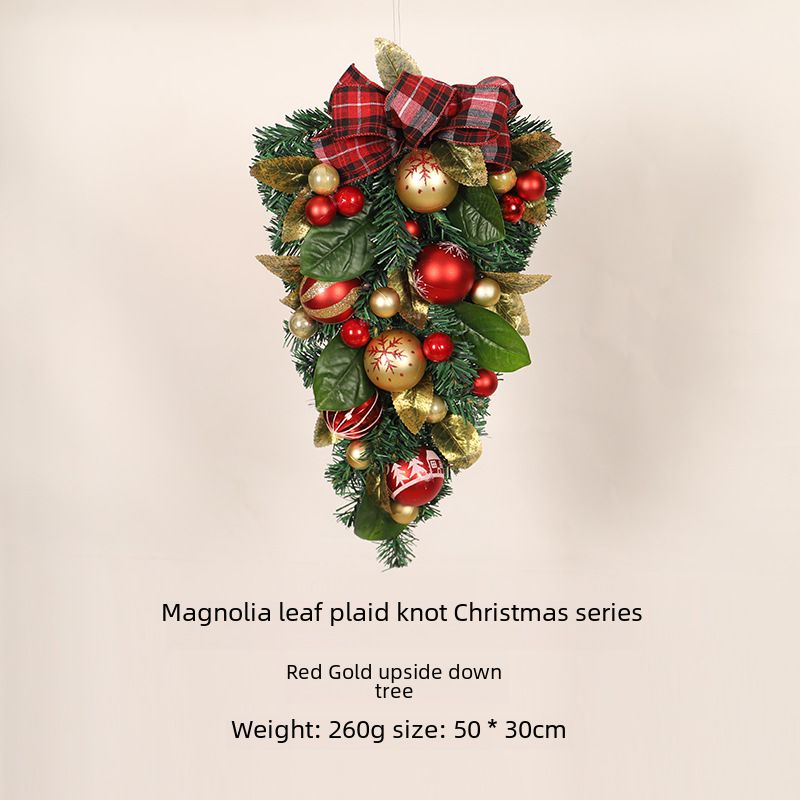 2023 new simulation magnolia leaf Christmas garland upside down tree decorations Christmas colored ball decoration pendant wholesale_voghion.com