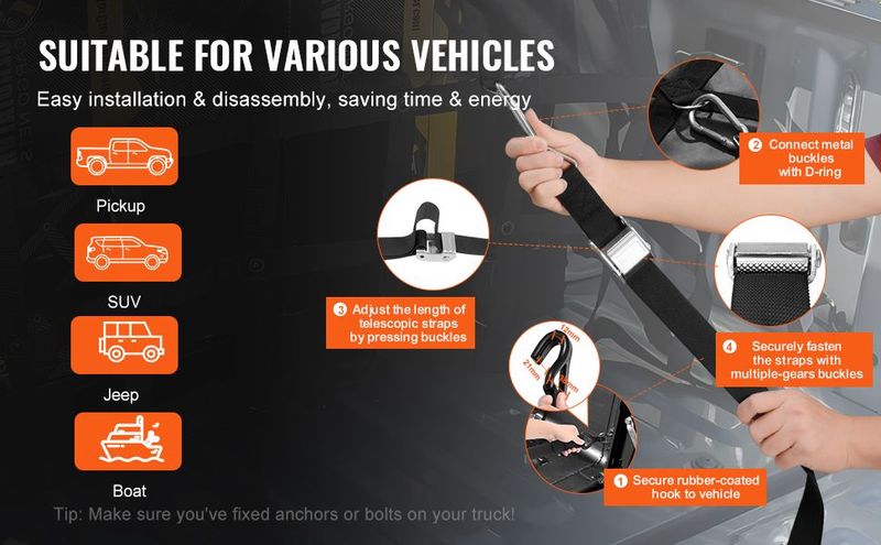 VEVOR Cargo Net Heavy Duty Cargo Net 96" X 81" Adjustable Buckles & S-Hooks_voghion.com