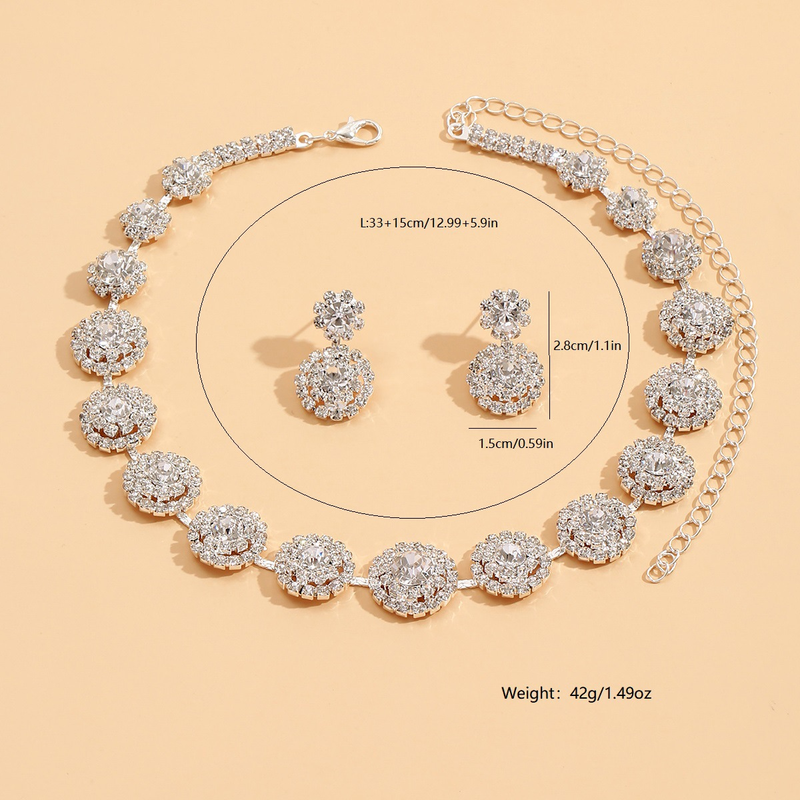 Set di gioielli da donna, alla moda, abiti da sposa alla moda, gioielli da sposa, collana, orecchini, bracciale, anello, rotondo, semplice, abito, accessori per abiti._voghion.com