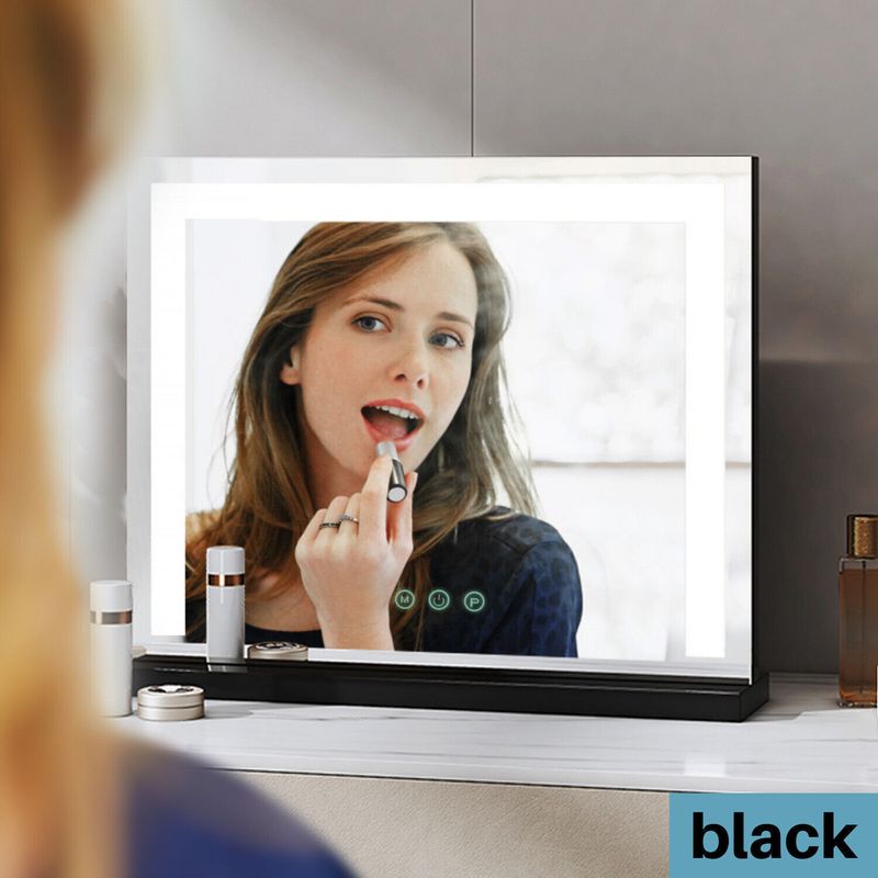 Hollywood Tabletop Vanity Makeup Mirror Dimmable LED 3 Light Colors Touch_voghion.com