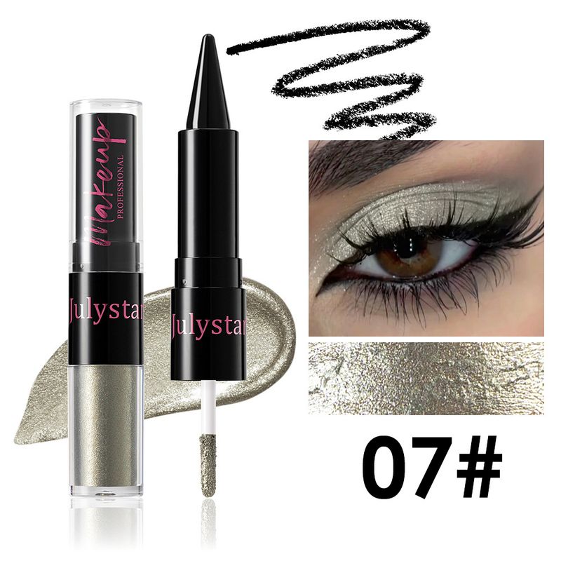 Ombretto e eyeliner combinati, ombretto glitterato perlato, due in uno, doppia punta, facile da colorare, eyeliner nero freddo, trucco combinato_voghion.com