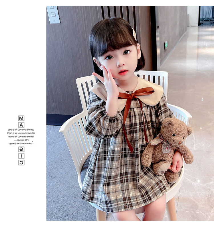 Filles Sprig ad 2023 nouveau bébé à la mode automne enfant poupée cou à carreaux robe de prix_voghion.com