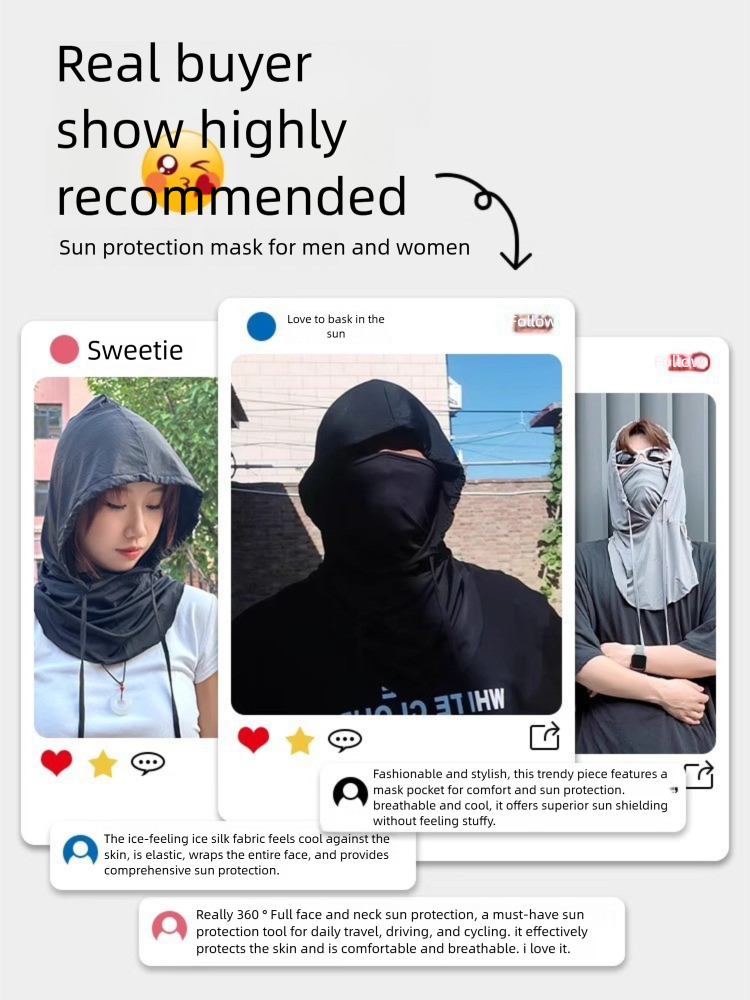 Masque de protection solaire d'été pour hommes, couverture intégrale du visage, cache-cou respirant en soie glacée, écharpe, bonnet, voile 3 en 1 pour le cyclisme_voghion.com