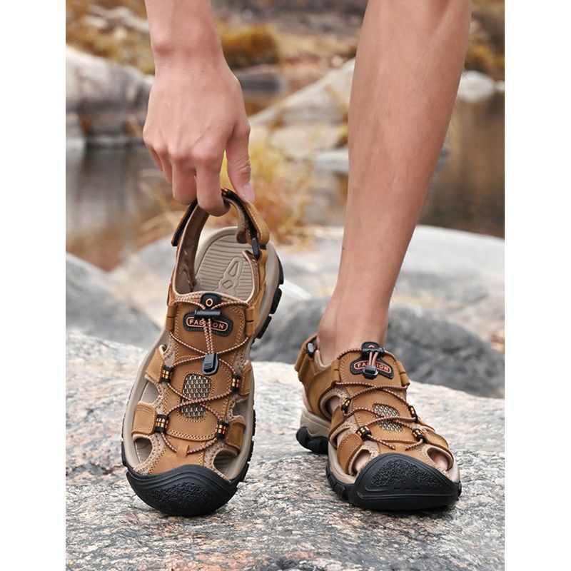 Sandals Men Plus-size Baotou Casual Beach Shoes 2024 Summer Leather Men Outdoor Sports River Slippers Tide_voghion.com