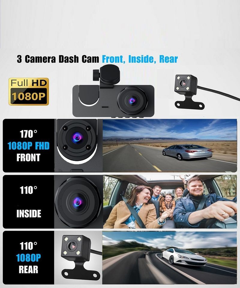 nei Dräi-Lens dreiwend Recorder Auto virun Auto Hannergebai HD Dräierkoalitioun reversing Bild_voghion.com