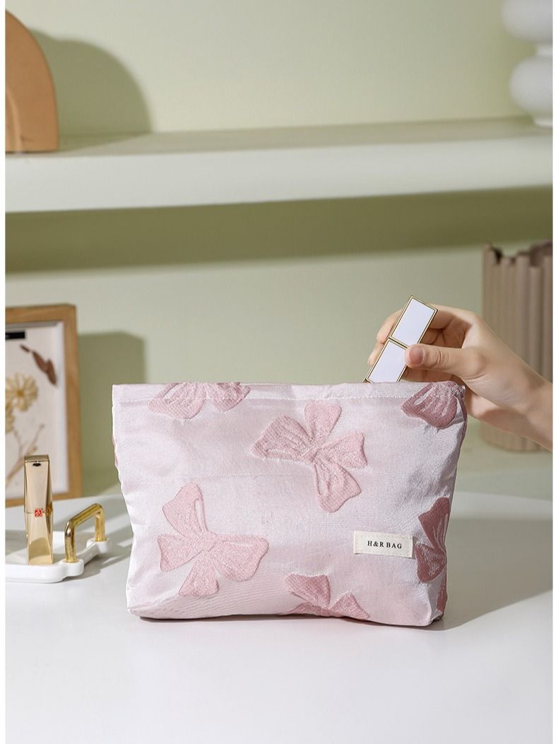 Dark Style Bowknot Makeup Storage Travel Portable Toiletry Organizer Large Capacity Water Lotion Brush Bag_voghion.com