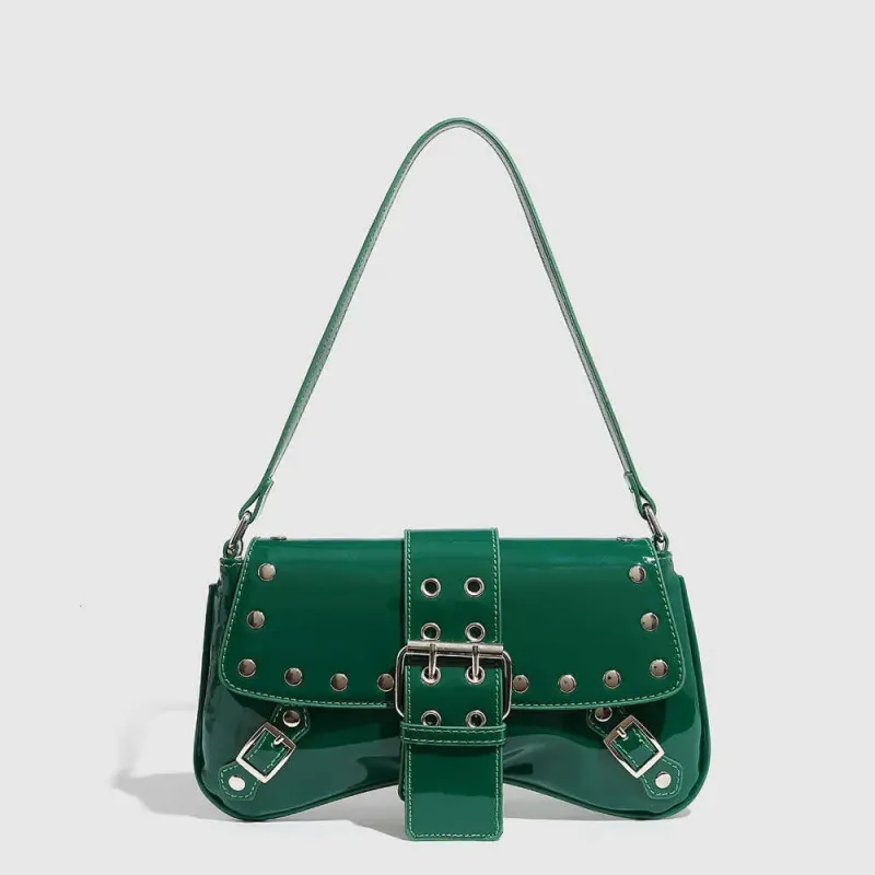 Punk-Style Glitzer-Leder-Magnetschultertasche mit Nieten, hohlem Achselverschluss und Dornschließe für Damen_voghion.com