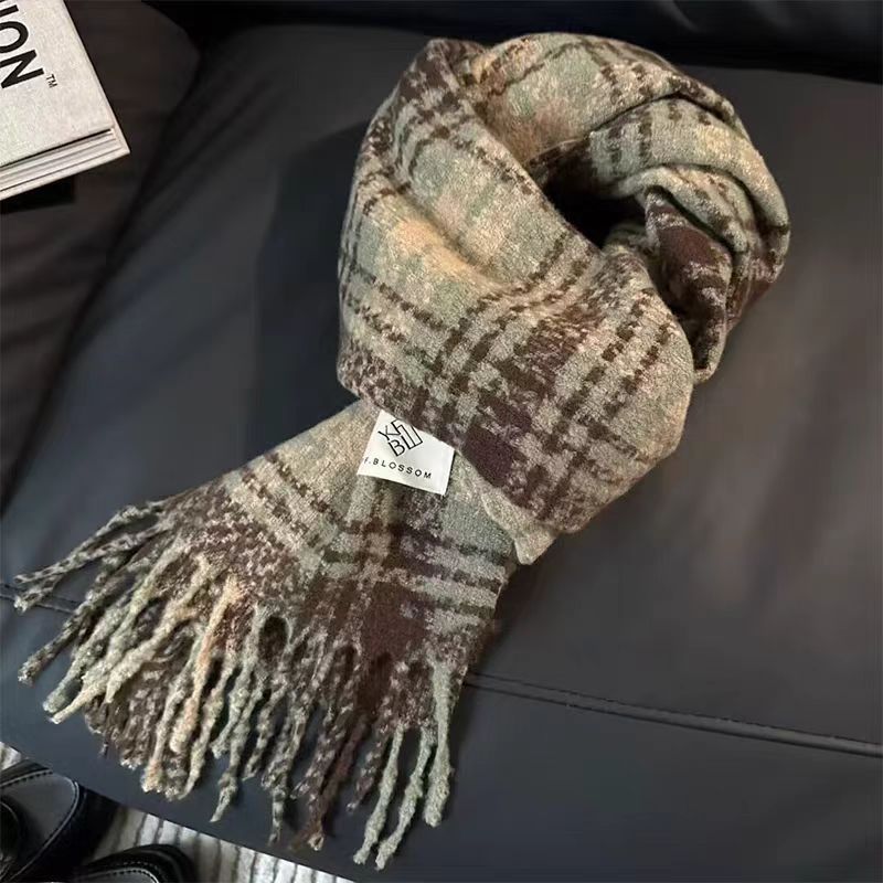 Thousand Bird Grid Scarf for Women, Autumn and New St, Student Versatile, Thickened Warm Scarf, Tassel, Winter Ins_voghion.com
