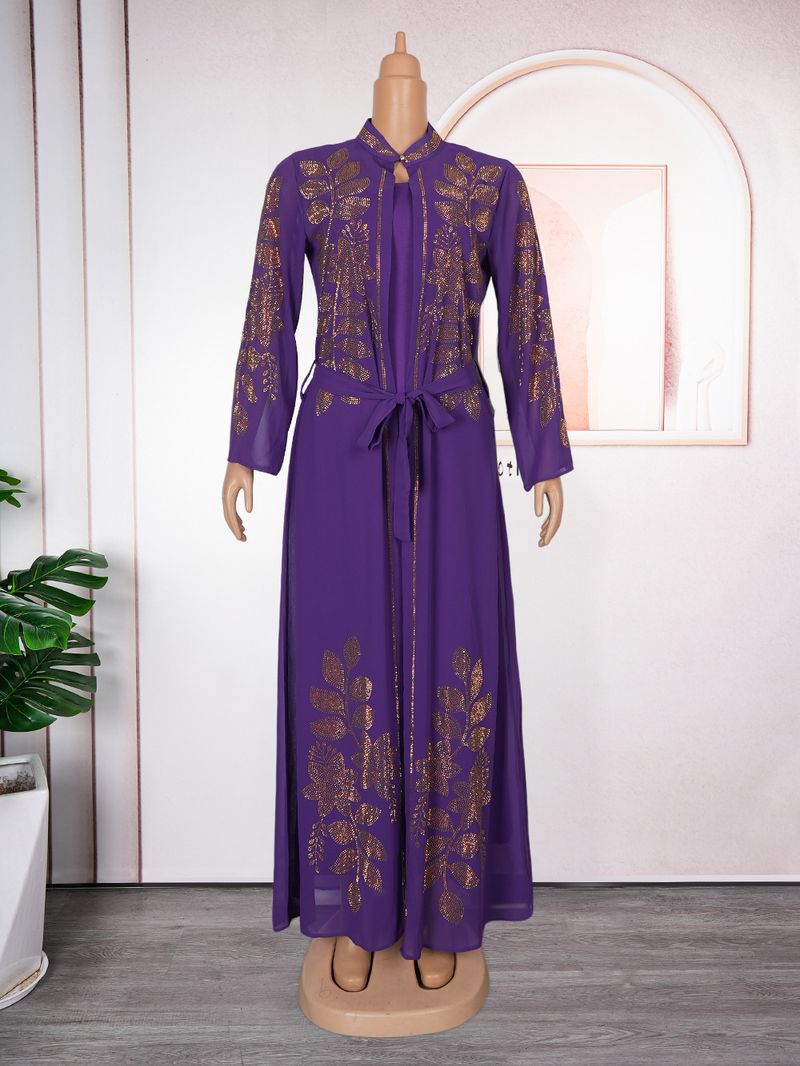 Conjunto de vestido feminino muçulmano plus size de duas peças - conjunto modesto de robe e cardigã_voghion.com