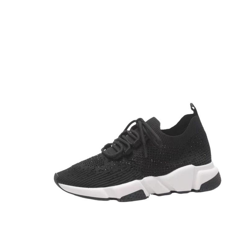 2024 New Flat Bottom Lace Up Knitted Elastic Breathable Water Diamond Socks Low Top Versatile Casual Couple Shoes Lazy_voghion.com