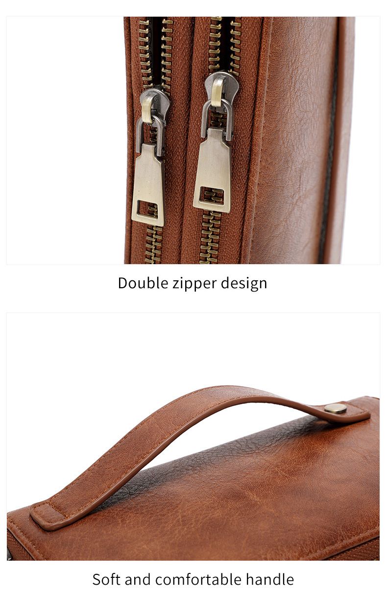 Herren-Geldbörse mit RFID-Schutz, Business-Geldbörse für Herren, modische Geldbörse mit Doppelreißverschluss, lange Geldbörse im Retro-Stil, große Kapazität, Damen-Clutch._voghion.com