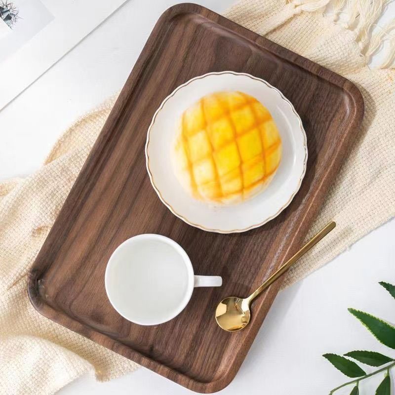 Japanese Style Black Walnut Wood Tray - Rectangular Multi-Purpose Serving Tray For Tea Cups & Dining_voghion.com