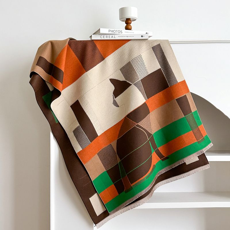 Women's Trendy High-End Elegant Scarf Cashmere High-Value Design Geometric Print Shawl_voghion.com