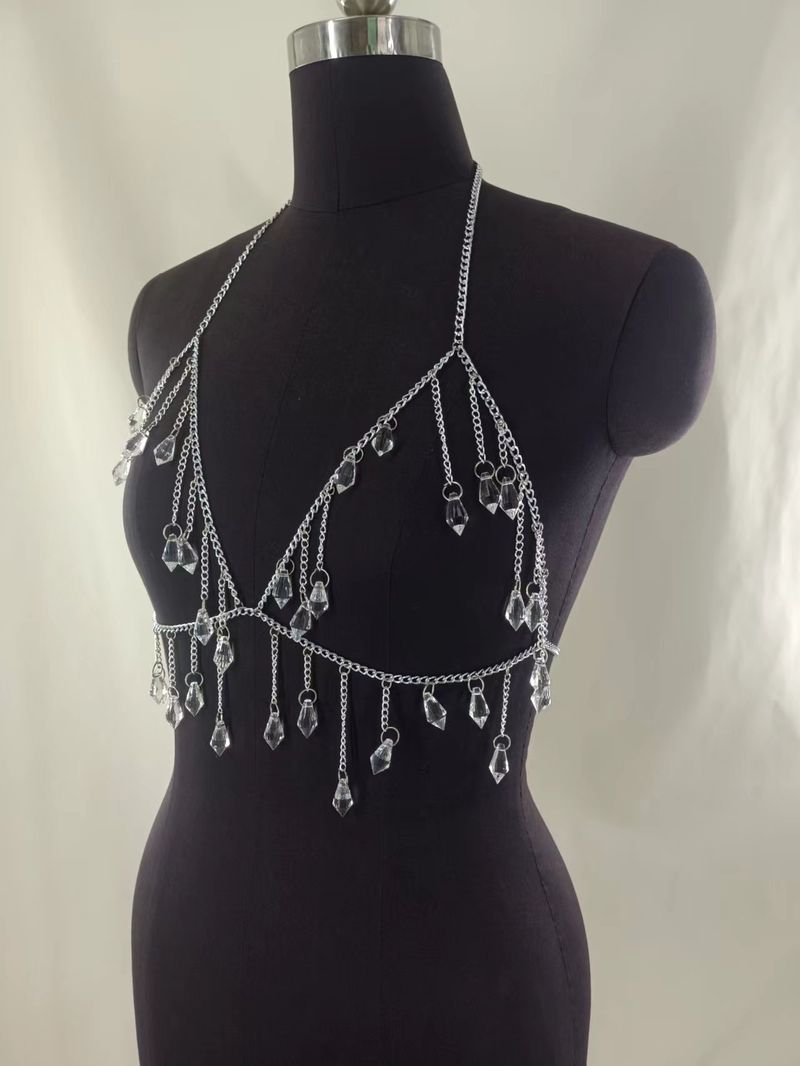 Klarer Kristall-Edelstein-Anhänger, Fransenkette, Brustkette, Taillenkette, kombinierte Körperkette_voghion.com