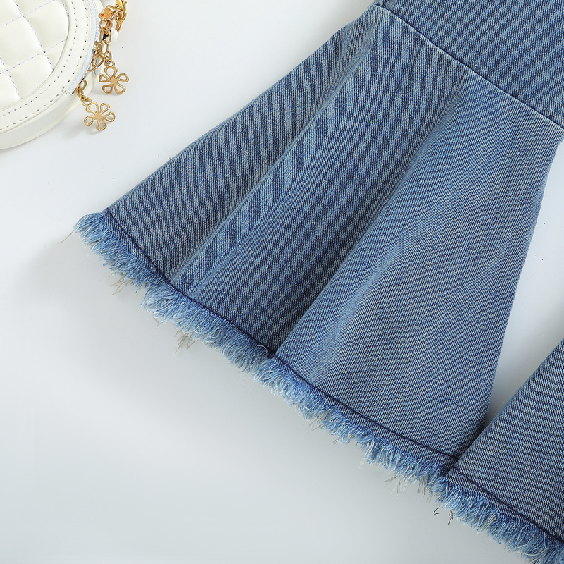 Children's Clothing New Girls' Denim Suits Fashionable Long Sleeved Jackets And Flared Pants_voghion.com