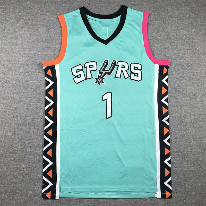 Maillot d'été Spurs 1 # Wenbanyama, uniforme de basket-ball, brodé, entraînement sportif, gilets pour hommes et femmes_voghion.com