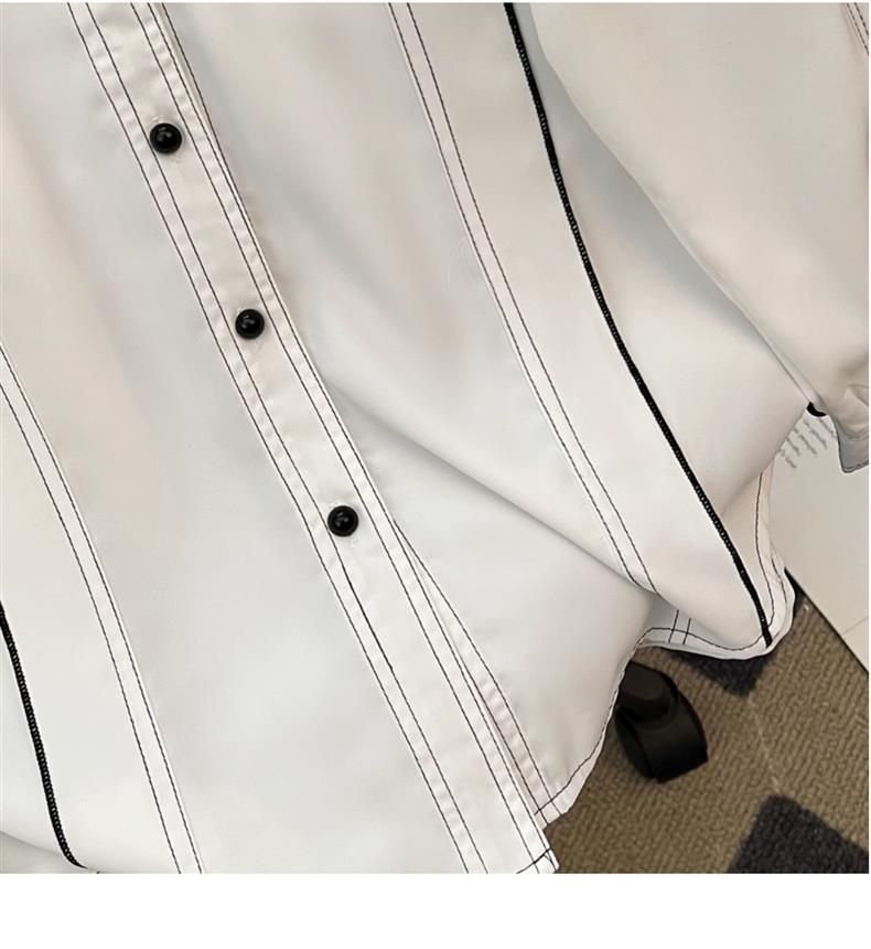 Abbigliamento da donna Primavera Camicia a maniche lunghe a contrasto a righe bianche e nere per donna Polo Collar Camicia da pendolare per temperamento_voghion.com