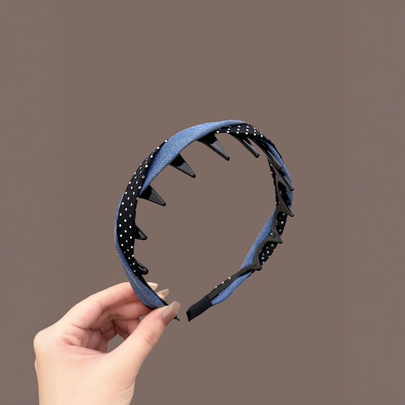 Fascia per capelli in denim a pois di alta qualità per donna, nuova fascia per capelli con denti, organizer, fermaglio per la parte superiore con teschio alto, accessori per capelli_voghion.com